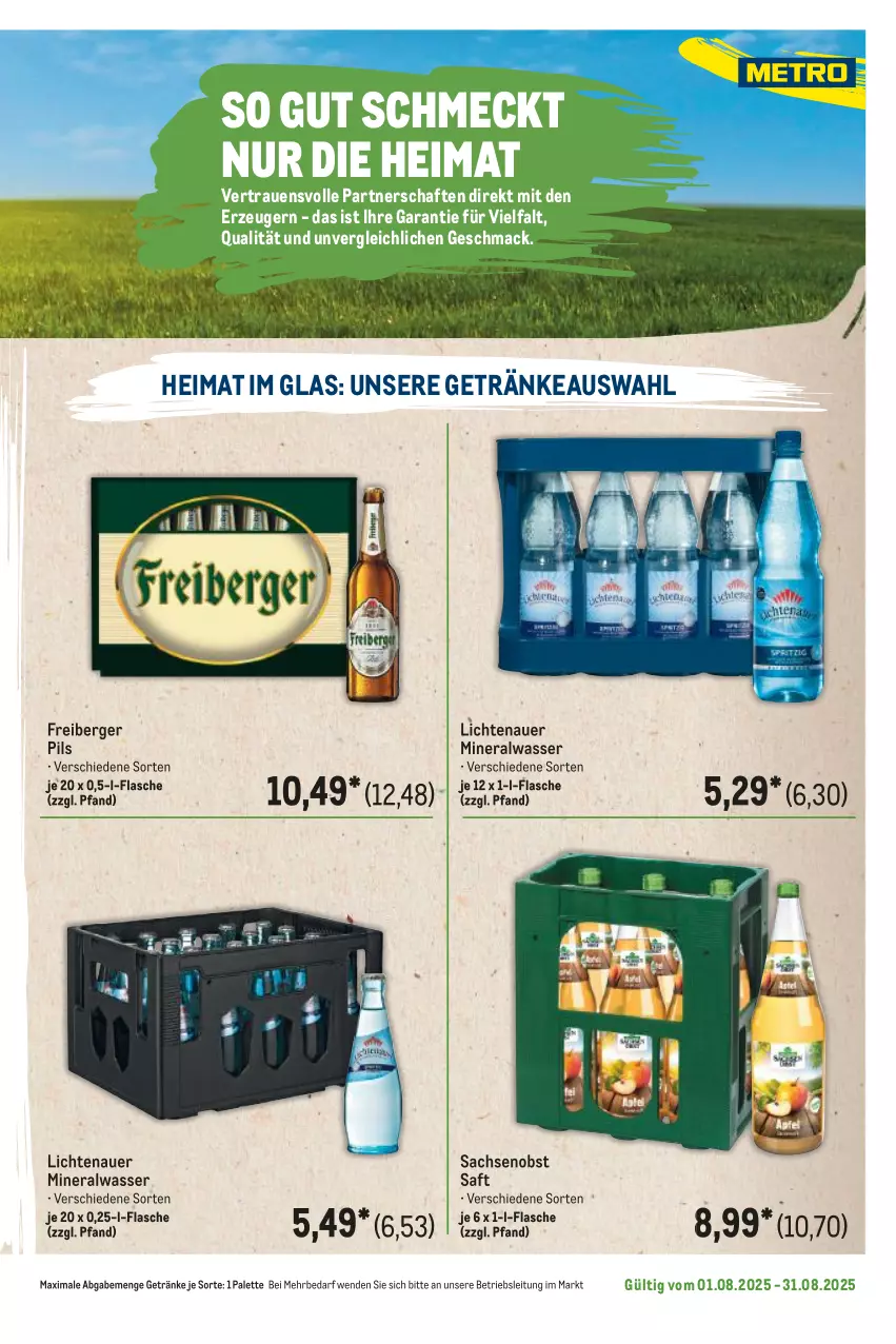 Aktueller Prospekt Metro - Regionaler Flyer - von 01.08 bis 31.08.2025 - strona 85 - produkty: Alwa, auer, Berger, flasche, Freiberger, getränk, getränke, lichtenauer, mac, mineralwasser, obst, Palette, pils, sac, saft, Ti, wasser