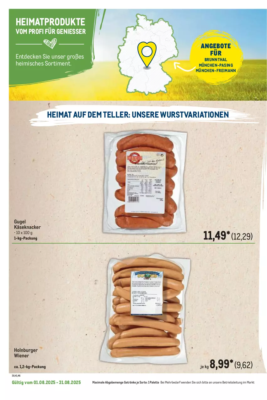 Aktueller Prospekt Metro - Regionaler Flyer - von 01.08 bis 31.08.2025 - strona 86 - produkty: angebot, angebote, burger, decke, elle, getränk, getränke, Käse, knacker, Palette, Ria, teller, Ti, wiener, wurst