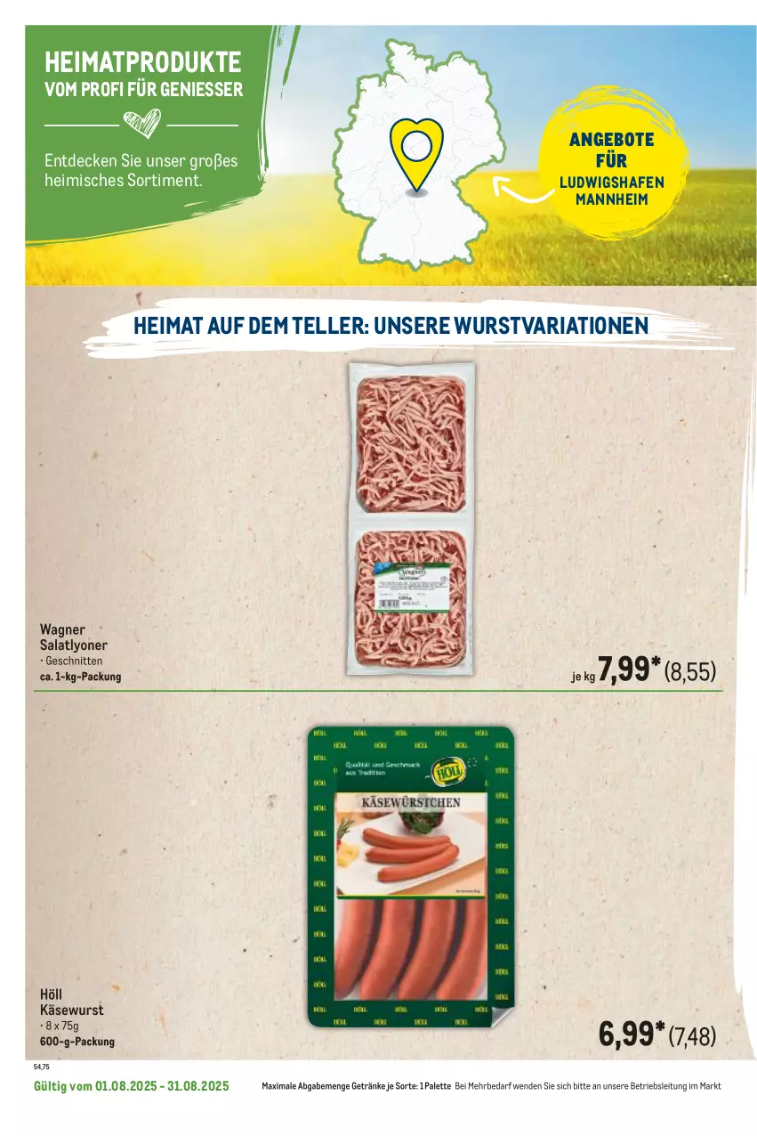 Aktueller Prospekt Metro - Regionaler Flyer - von 01.08 bis 31.08.2025 - strona 94 - produkty: angebot, angebote, decke, elle, getränk, getränke, Käse, Käsewurst, lyoner, Palette, Ria, salat, schnitten, teller, Ti, wagner, wurst, Yo