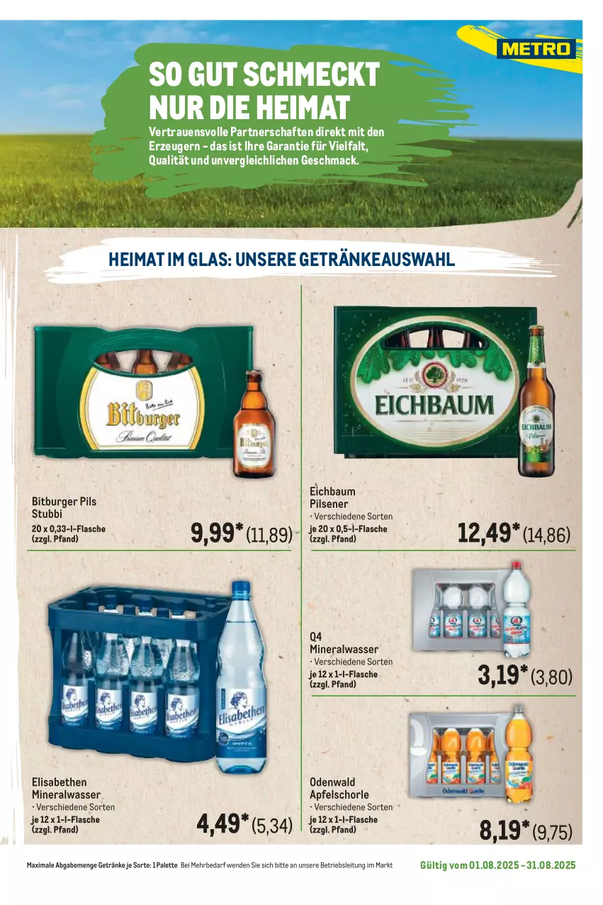Aktueller Prospekt Metro - Regionaler Flyer - von 01.08 bis 31.08.2025 - strona 95 - produkty: Alwa, apfel, Apfelschorle, Bau, bitburger, bitburger pils, burger, flasche, getränk, getränke, mac, mineralwasser, odenwald, Palette, pils, pilsener, schorle, Ti, wasser