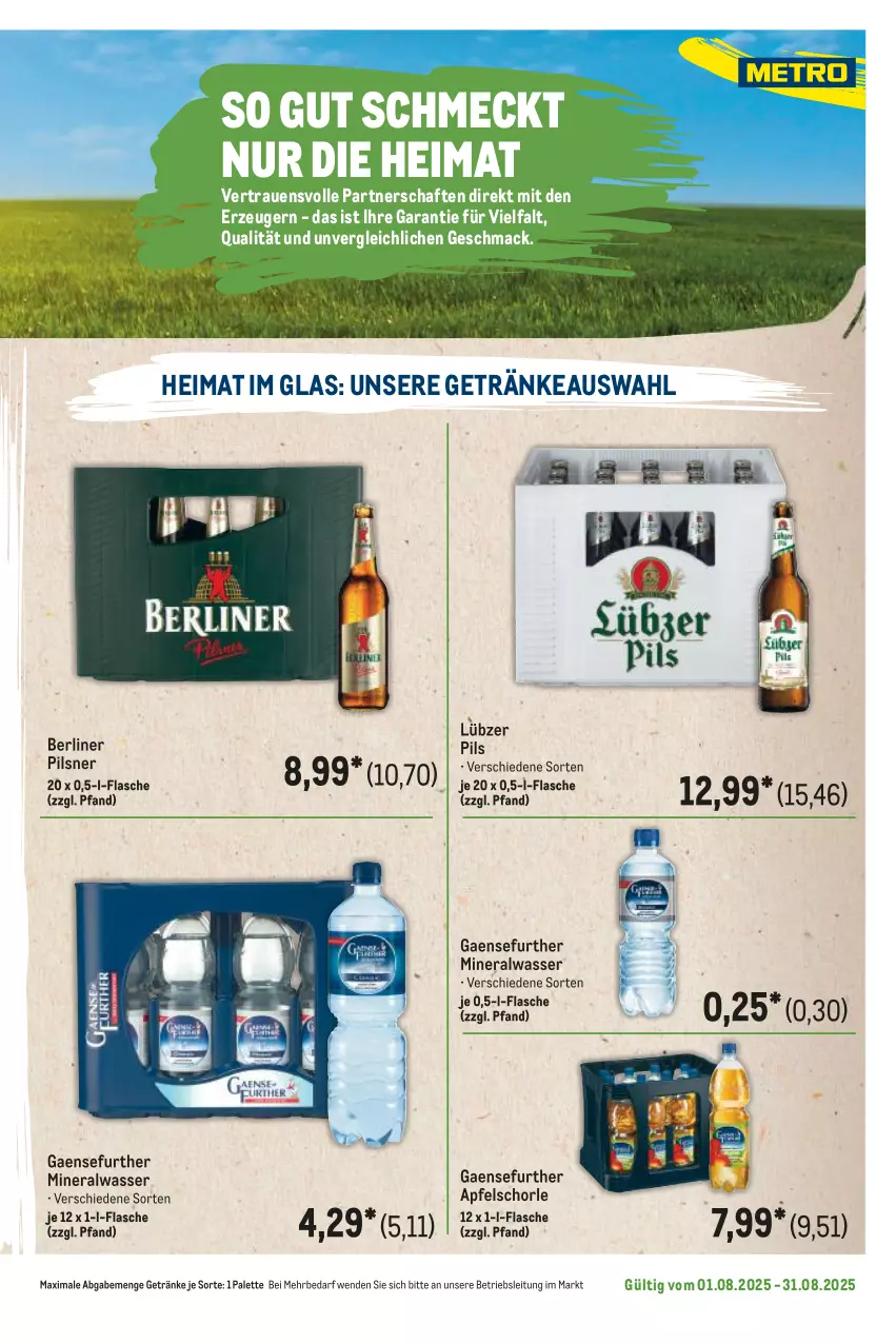 Aktueller Prospekt Metro - Regionaler Flyer - von 01.08 bis 31.08.2025 - strona 97 - produkty: Alwa, apfel, Apfelschorle, berliner, flasche, getränk, getränke, Lübzer, mac, mineralwasser, Palette, pils, pilsner, schorle, Ti, wasser