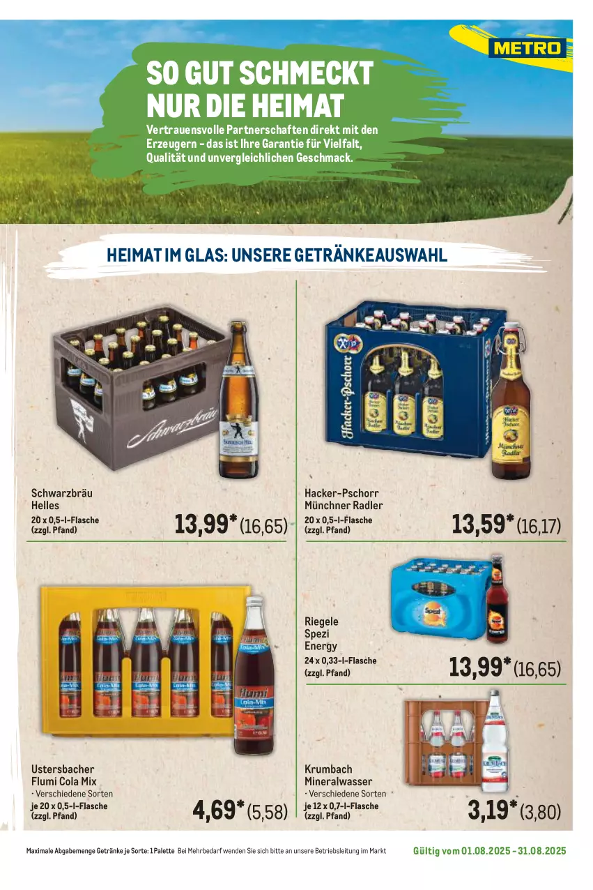 Aktueller Prospekt Metro - Regionaler Flyer - von 01.08 bis 31.08.2025 - strona 99 - produkty: Alwa, cola, elle, flasche, getränk, getränke, krumbach, mac, mineralwasser, Palette, radler, riegel, rum, Spezi, Ti, wasser