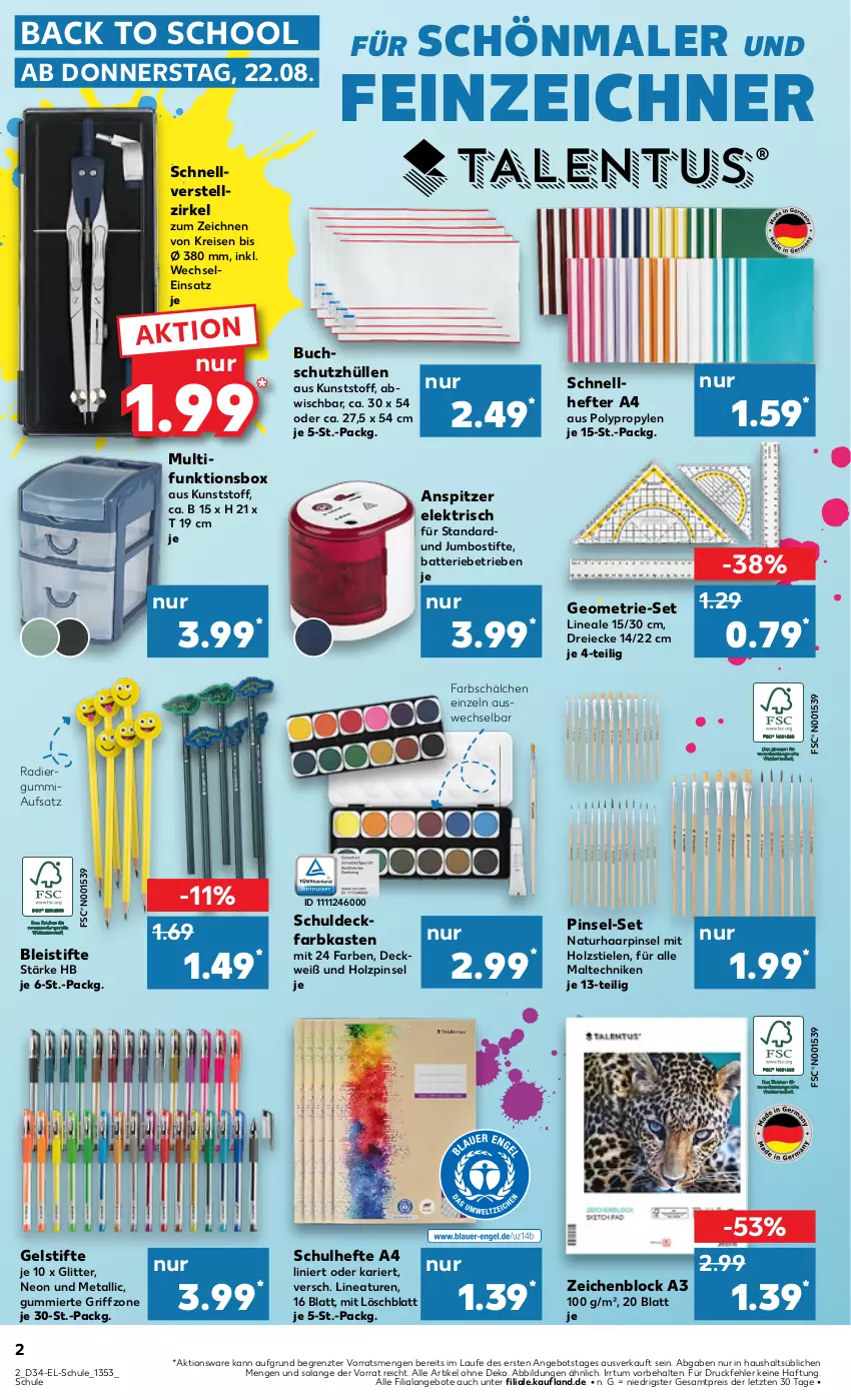 Aktueller Prospekt Kaufland - Kaufland - von 22.08 bis 04.09.2024 - strona 2 - produkty: angebot, angebote, batterie, Bleistift, bleistifte, buch, deckfarbkasten, eis, Hefte, Holz, jumbo, natur, Nike, Pinsel, Radiergummi, reis, Schnellhefter, schutzhülle, stifte, Ti, zeichenblock, ZTE