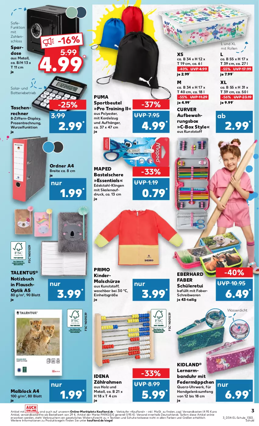 Aktueller Prospekt Kaufland - Kaufland - von 22.08 bis 04.09.2024 - strona 3 - produkty: Armband, Armbanduhr, aufbewahrungsbox, batterie, beutel, Brei, buch, eberhard faber, edelstahl, eis, erde, Federmäppchen, Holz, Kinder, Malblock, ndk, ordner, Parkside, puma, Rauch, rel, rwe, Schere, schreibwaren, schuhe, Schürze, Spardose, Sport, Tasche, taschen, Ti, uhr, versandkostenfrei, wasser