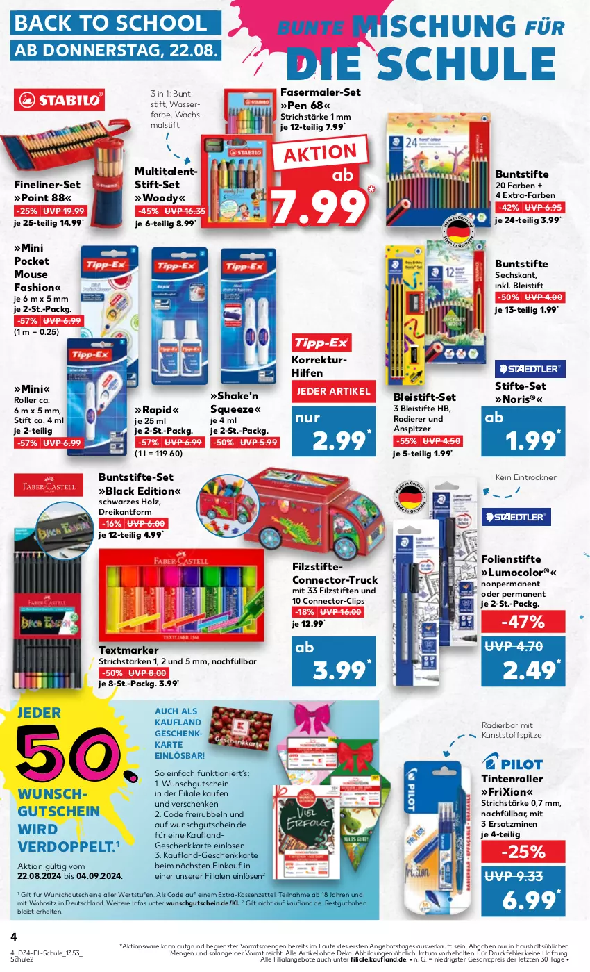 Aktueller Prospekt Kaufland - Kaufland - von 22.08 bis 04.09.2024 - strona 4 - produkty: angebot, angebote, Bleistift, bleistifte, buntstifte, eis, fasermaler, Fineliner, gutschein, gutscheine, Holz, lack, reis, Roller, shake, stifte, textmarker, Ti, wasser, ZTE