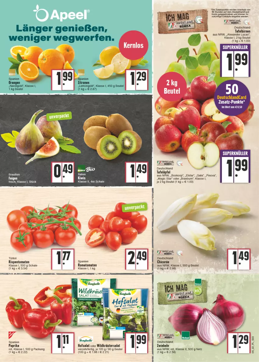 Aktueller Prospekt E Center - Angebote der Woche - von 07.02 bis 12.02.2022 - strona 3 - produkty: alexa, beutel, Birnen, bonduelle, deutschlandcard, elle, erde, kiwi, kräuter, paprika, rispentomaten, Romatomaten, salat, Schal, Schale, tafeläpfel, tafelbirnen, Ti, tomate, tomaten, Wild, zwiebel, zwiebeln