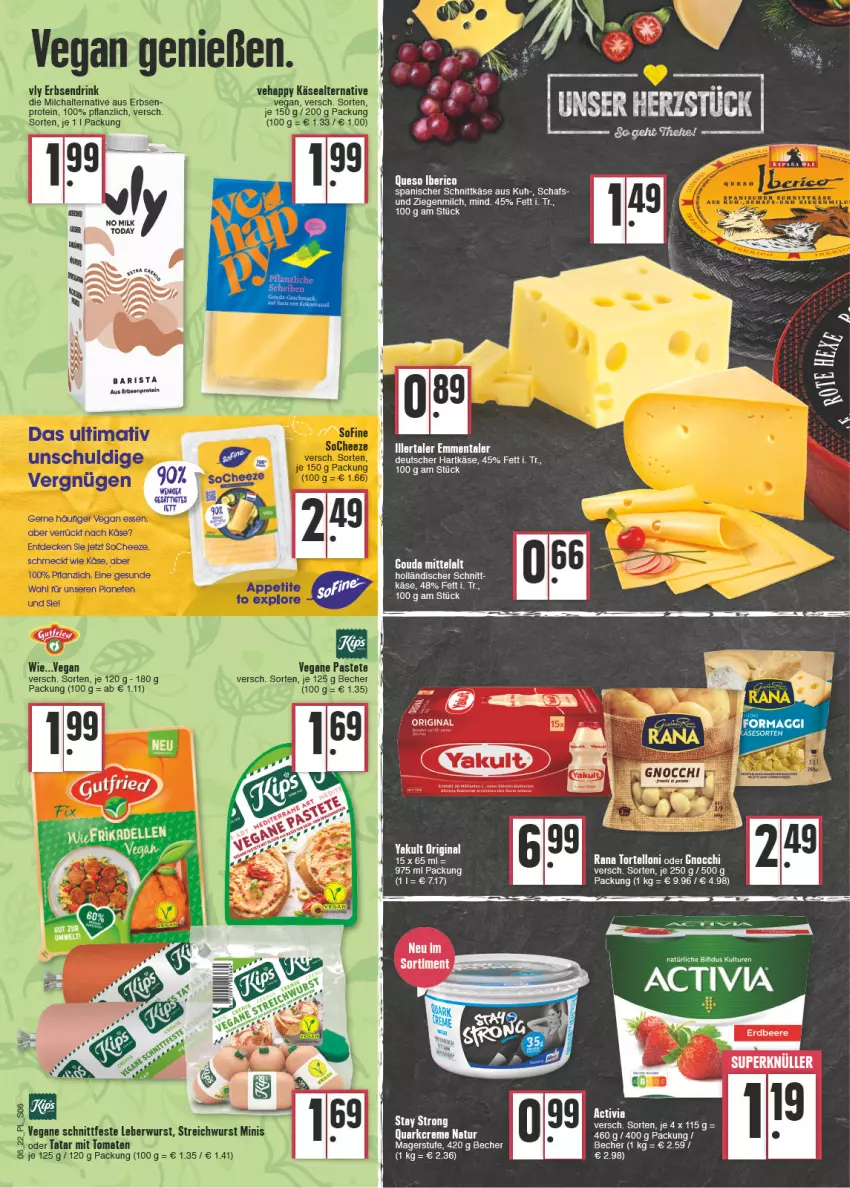 Aktueller Prospekt E Center - Angebote der Woche - von 07.02 bis 12.02.2022 - strona 6 - produkty: Becher, bifi, creme, decke, drink, emmentaler, erbsen, gin, gnocchi, gouda, hartkäse, Käse, leberwurst, maggi, milch, natur, pastete, quark, Rana, Ria, schnittkäse, Ti, tomate, tomaten, torte, tortelloni, wurst