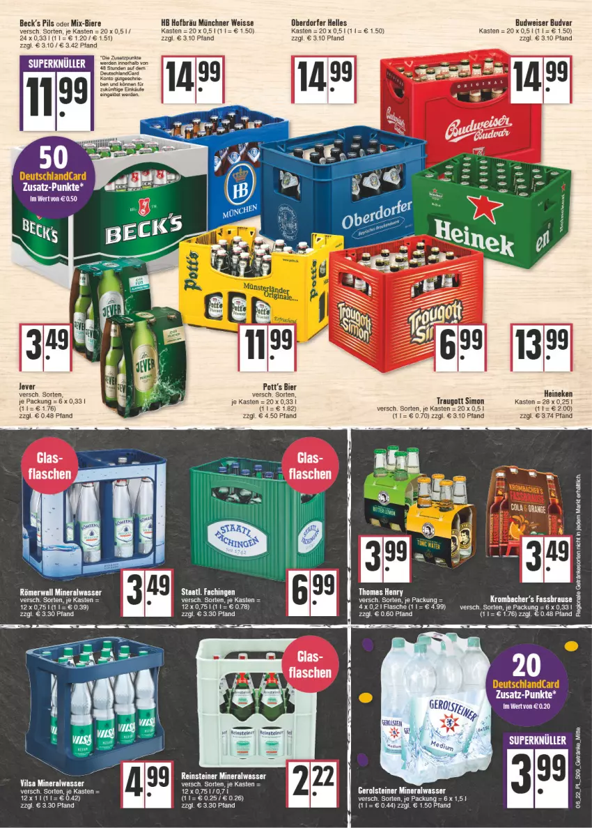 Aktueller Prospekt E Center - Angebote der Woche - von 07.02 bis 12.02.2022 - strona 9 - produkty: Alwa, bier, Biere, brause, budweiser, deutschlandcard, eis, elle, erde, fassbrause, flasche, gerolsteine, gerolsteiner, heineken, krombache, krombacher, mineralwasser, pils, sim, Staatl. Fachingen, steiner, tee, Ti, wasser