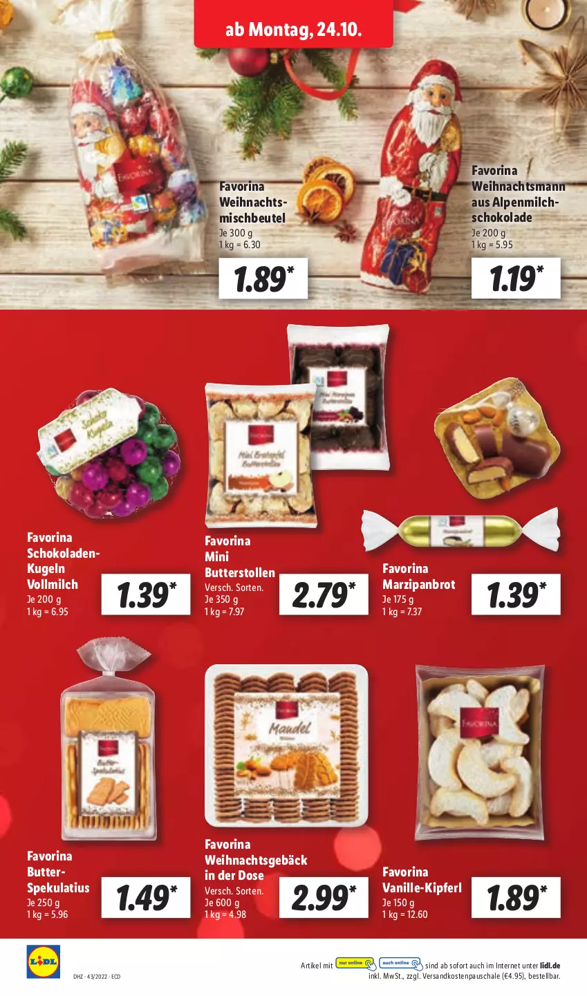 Aktueller Prospekt Lidl - Aktionsprospekt - von 24.10 bis 29.10.2022 - strona 10 - produkty: alpenmilch, beutel, brot, butter, Butterspekulatius, Kugel, marzipan, milch, ndk, Schal, Schale, schoko, schokolade, schokoladen, Stollen, Ti, vanille, Vanille-Kipferl, vollmilch