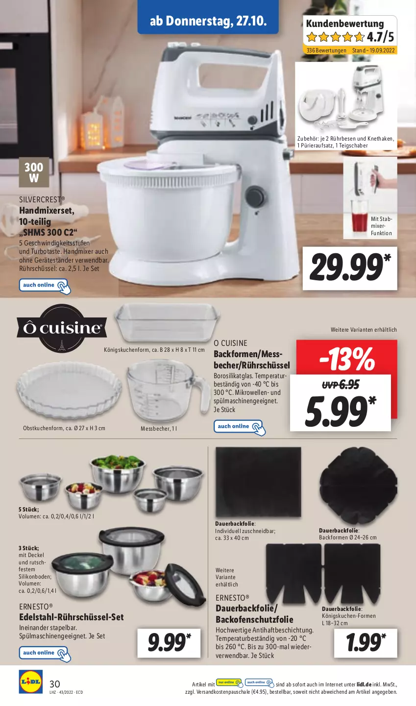 Aktueller Prospekt Lidl - Aktionsprospekt - von 24.10 bis 29.10.2022 - strona 32 - produkty: auer, Backfolie, Backform, backofen, Becher, decke, Deckel, edelstahl, elle, ernesto, handmixer, kuchen, Messbecher, mikrowelle, Mixer, ndk, obst, Ofen, Ria, Rührschüssel, rwe, Schal, Schale, schüssel, silvercrest, spülmaschinen, stabmixer, Teigschaber, Ti