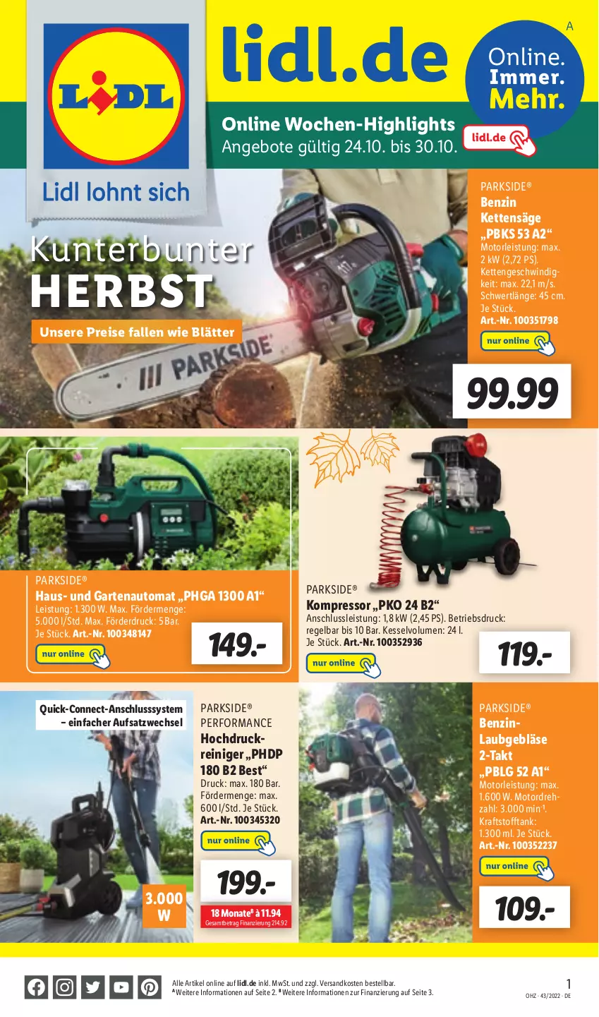 Aktueller Prospekt Lidl - Aktionsprospekt - von 24.10 bis 29.10.2022 - strona 49 - produkty: angebot, angebote, auto, eis, Garten, hochdruckreiniger, Kette, kompressor, kraft, LG, ndk, Parkside, reiniger, reis, säge, Ti