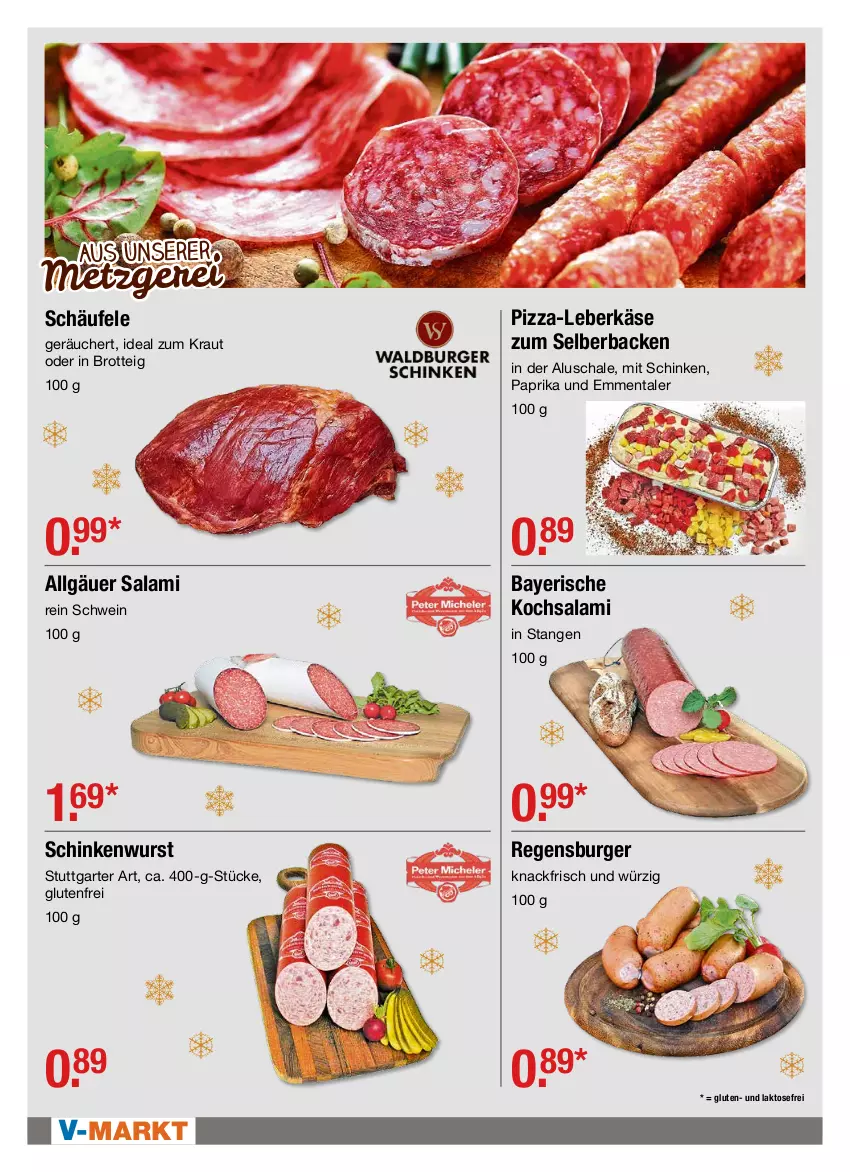 Aktueller Prospekt Vmarkt - V-Markt - von 20.12 bis 22.12.2021 - strona 2 - produkty: brot, burger, emmentaler, Käse, Kraut, leberkäs, leberkäse, LG, paprika, pizza, regensburger, salami, Schal, Schale, schinken, schinkenwurst, schwein, wein, wurst