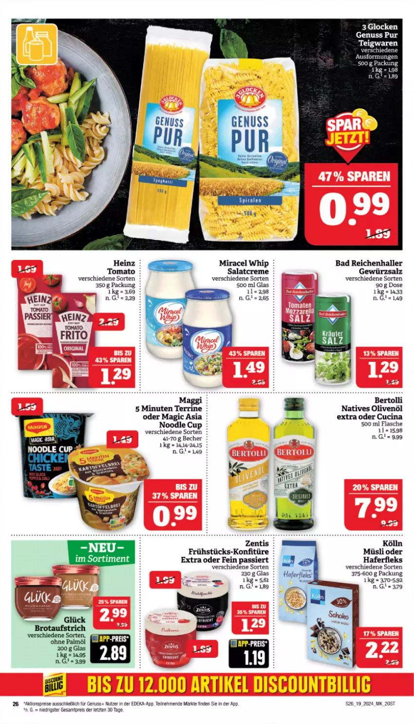 Aktueller Prospekt Marktkauf - Prospekt - von 05.05 bis 11.05.2024 - strona 26 - produkty: aktionspreis, Bad, Becher, bertolli, cin, creme, deka, eier, eis, flasche, gewürz, gewürzsalz, hafer, haferfleks, heinz, kölln, konfitüre, LG, maggi, miracel, miracel whip, müsli, natives olivenöl, nuss, ohne palmöl, olive, oliven, olivenöl, reis, salat, salatcreme, salz, terrine, Ti, zentis, ZTE