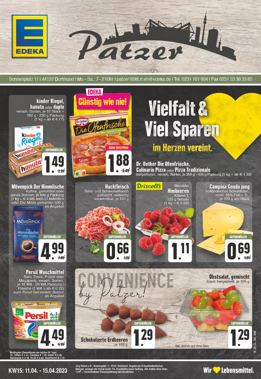 Aktueller Prospekt Edeka - Angebote der Woche - von 03.04 bis 08.04.2023 - strona 1 - produkty: angebot, beere, beeren, bohne, bohnen, duplo, eier, eis, erdbeere, erdbeeren, flasche, fleisch, gouda, gouda jung, hackfleisch, hanuta, holländischer schnittkäse, kaffee, Käse, lebensmittel, megaperls, mövenpick, obst, persil, persil waschmittel, rind, rwe, salat, Schal, Schale, schnittkäse, schoko, schwein, schweine, schweinefleisch, tee, Ti, waschmittel, wein, weine