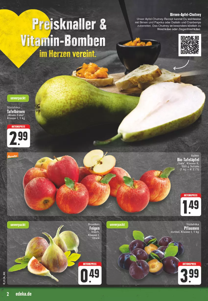 Aktueller Prospekt Edeka - Angebote der Woche - von 03.04 bis 08.04.2023 - strona 2 - produkty: aktionspreis, apfel, bio, Birnen, cranberry, Datteln, eis, Feigen, frischkäse, Käse, paprika, pflaume, pflaumen, reis, rezept, Schal, Schale, tafeläpfel, tafelbirnen, Ti, weichkäse, ziegenfrischkäse