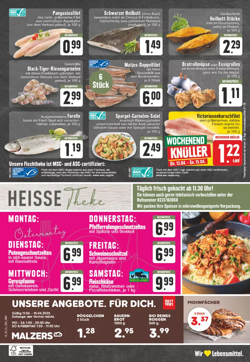 Aktueller Prospekt Edeka - Angebote der Woche - von 03.04 bis 08.04.2023 - strona 24 - produkty: aioli, aktionspreis, angebot, angebote, aqua, auer, basmati, Bau, Bauer, bio, braten, brokkoli, brot, eier, eis, elle, ente, essig, filet, fisch, fische, Fischer, fleisch, fleischkäse, garnelen, kartoffel, Käse, knoblauch, küche, Küchen, lack, lebensmittel, LG, malz, nuss, omega, Omega-3, Pangasius, pizza, pute, Rauch, reis, Ria, riesengarnelen, saft, sauce, Schere, spargel, tee, telefon, Ti, uhr, zaziki, ZTE