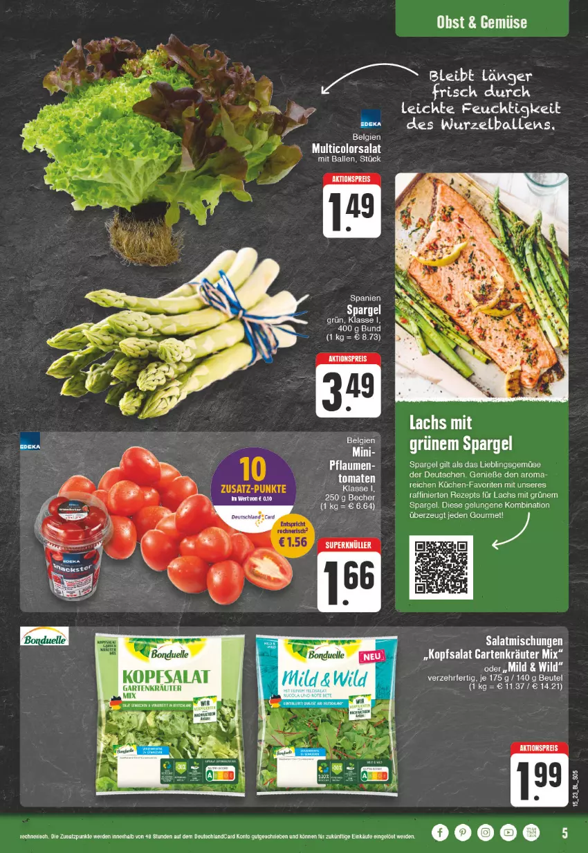 Aktueller Prospekt Edeka - Angebote der Woche - von 03.04 bis 08.04.2023 - strona 5 - produkty: aeg, aktionspreis, Bad, ball, beutel, eis, erde, Garten, kopfsalat, kräuter, küche, Küchen, lachs, LG, obst, pflaume, pflaumen, reis, rezept, salat, spargel, spargel grün, Ti