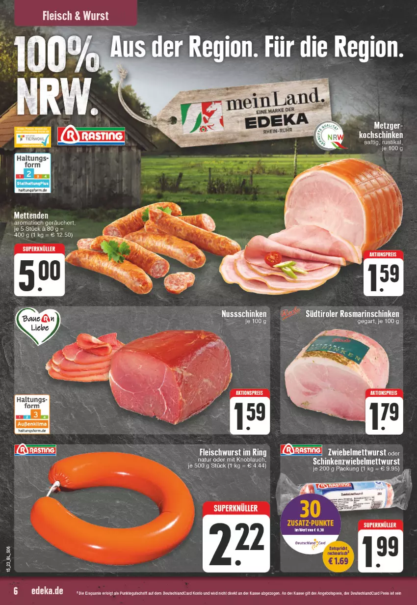 Aktueller Prospekt Edeka - Angebote der Woche - von 03.04 bis 08.04.2023 - strona 6 - produkty: aktionspreis, angebot, angebotspreis, Bau, deutschlandcard, eis, gin, LG, Mett, metten, Mettenden, reis, rosmarin, saft, schinken, Ti, tisch