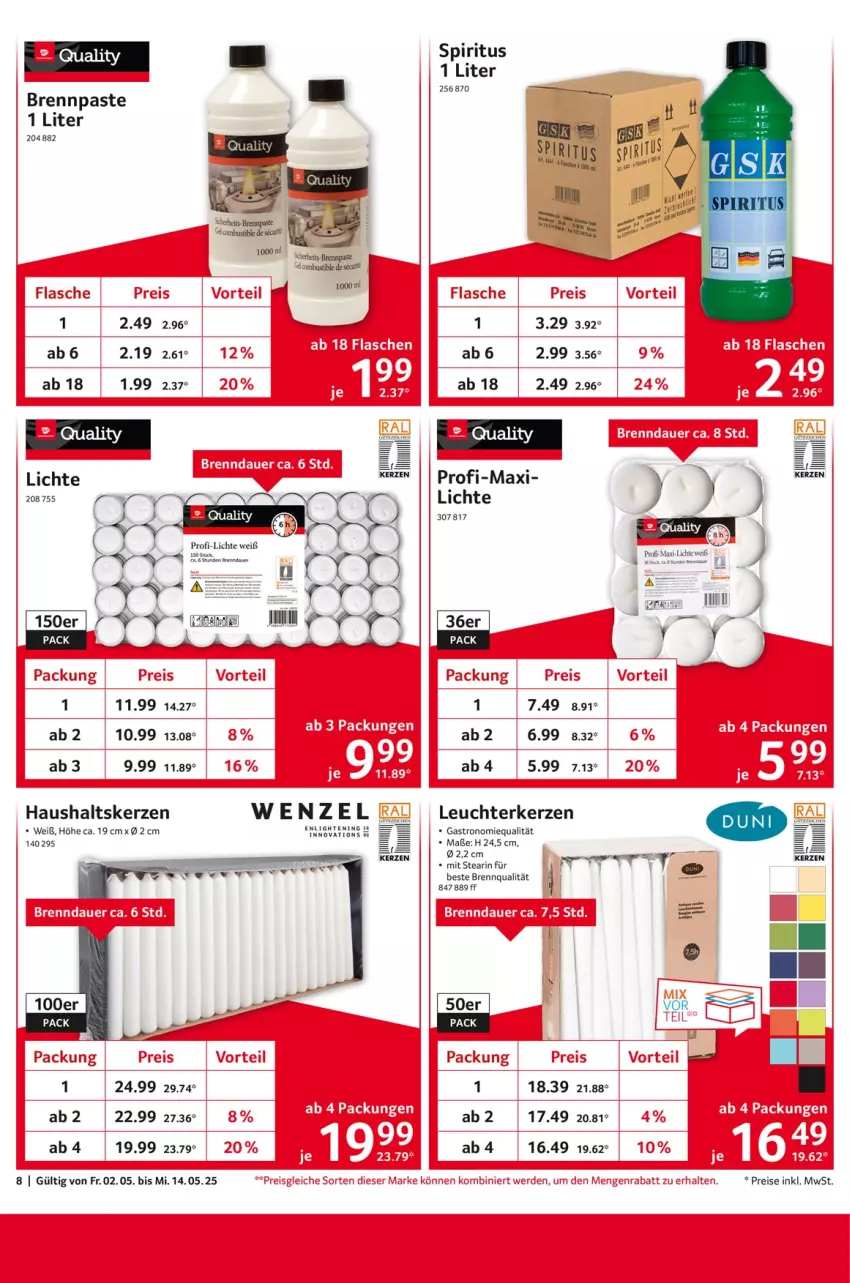 Aktueller Prospekt Selgros - Staffelpreise - von 02.05 bis 14.05.2025 - strona 8 - produkty: Brennpaste, eis, erde, kerze, Leuchte, reis, Schere, spiritus, Ti
