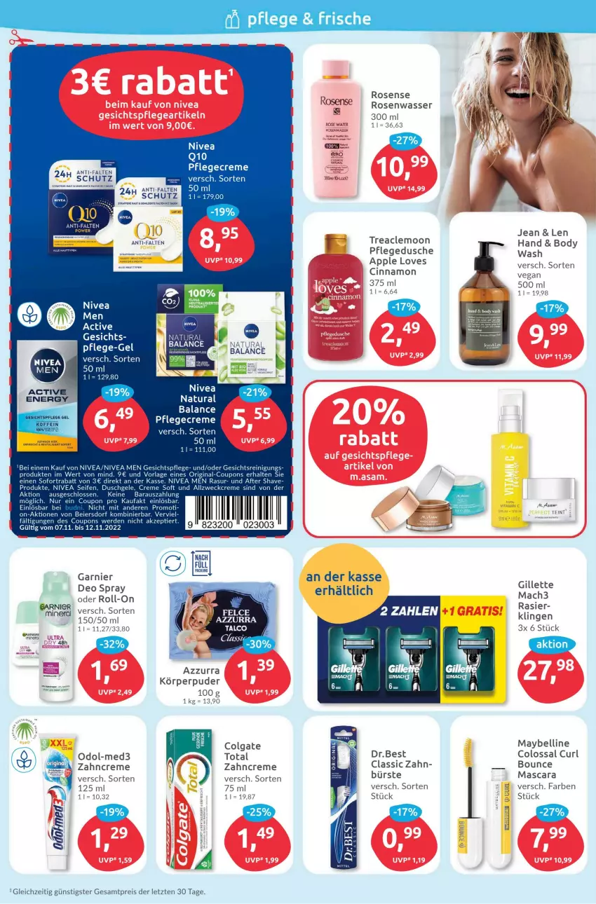 Aktueller Prospekt Budni - Prospekte - von 07.11 bis 12.11.2022 - strona 2 - produkty: acer, after shave, Apple, body, bürste, cin, colgate, coupon, coupons, creme, dusche, duschgel, eier, eis, erde, garnier, gesichtspflege, gin, LG, Mascara, Maybelline, natur, natura, nivea, Nivea Men, Odol, Pflegecreme, pflegedusche, Reinigung, reis, rosen, Rosenwasser, Seife, sofortrabatt, Ti, wasser, weck, zahncreme, ZTE