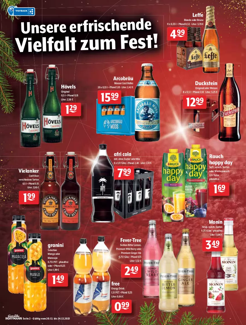 Aktueller Prospekt Getraenke Hoffmann - Prospekte - von 20.12 bis 24.12.2021 - strona 2 - produkty: Afri Cola, ball, berliner, bitter lemon, blended scotch, blended scotch whisky, chips, cola, crunchips, drink, dry gin, Duck, Elan, elle, energy drink, erdnüsse, fever-tree, gin, ginger, ginger ale, granini, Happy Day, lack, LG, limo, lorenz, mango, maracuja, monin, Pommels, Rauch, rum, saft, salz, scotch, scotch whisky, sirup, stifte, Ti, Tüte, ültje, whisky, Wild, wild berry, wodka, zucker