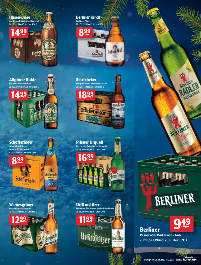 Aktueller Prospekt Getraenke Hoffmann - Prospekte - von 20.12 bis 24.12.2021 - strona 7 - produkty: alkohol, altenburger, berliner, berliner kindl, bier, Biere, bierspezialitäten, burger, flasche, gin, hasseröder, Hefe, Jubiläums, köstritzer, LG, natur, natur radler, oder radler, Paula, paulaner, pils, pilsener, pilsner, pilsner urquell, premium pils, radler, schöfferhofer, Spezi, steiner, störtebeker, Ti, warsteiner