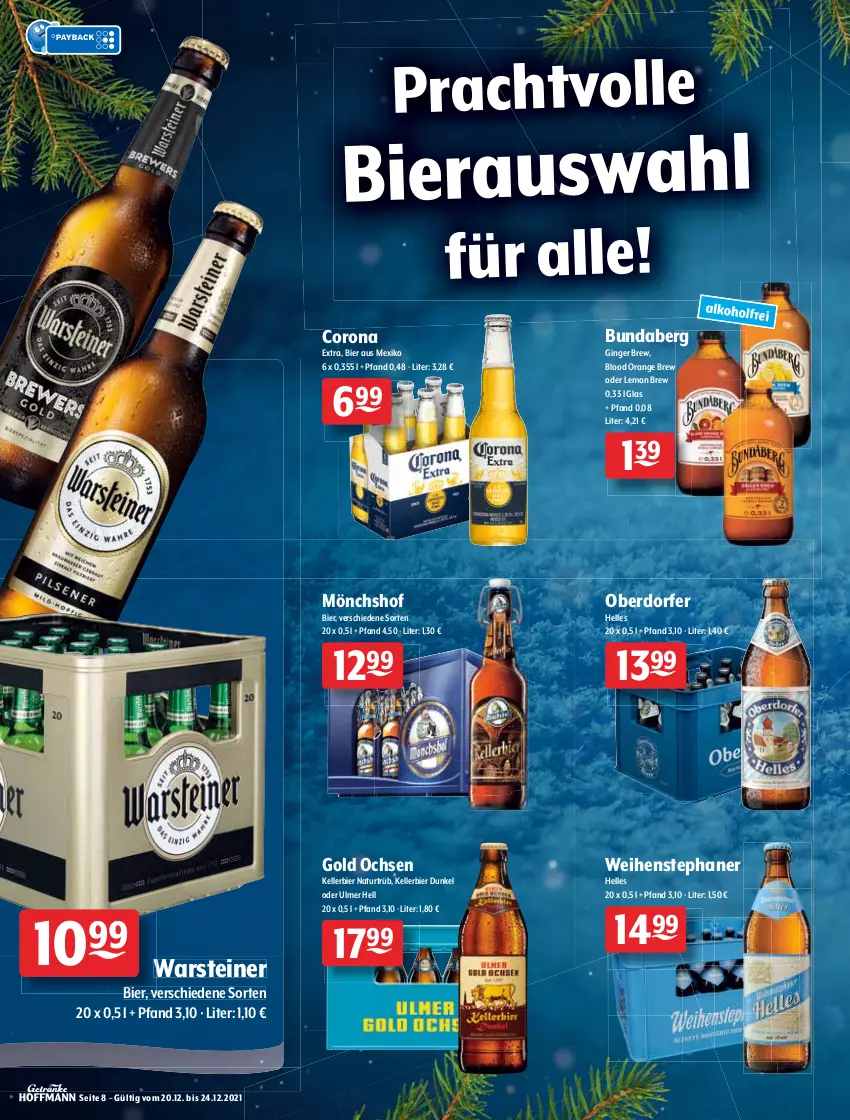 Aktueller Prospekt Getraenke Hoffmann - Prospekte - von 20.12 bis 24.12.2021 - strona 8 - produkty: alkohol, bier, budweiser, Bundaberg, burger, corona, eis, elle, erdinger, flensburger, franziskaner, gin, ginger, jever, kellerbier, krombache, krombacher, mönchshof, natur, orange, pils, Staropramen, steiner, Ti, warsteiner, weihenstephan, weissbier