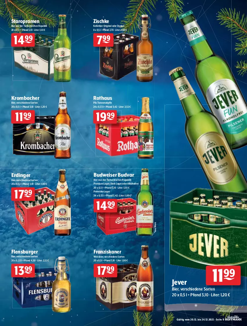 Aktueller Prospekt Getraenke Hoffmann - Prospekte - von 20.12 bis 24.12.2021 - strona 9 - produkty: alkohol, bier, budweiser, Bundaberg, burger, corona, eis, elle, erdinger, flensburger, franziskaner, gin, ginger, jever, kellerbier, krombache, krombacher, mönchshof, natur, orange, pils, Staropramen, steiner, Ti, warsteiner, weihenstephan, weissbier