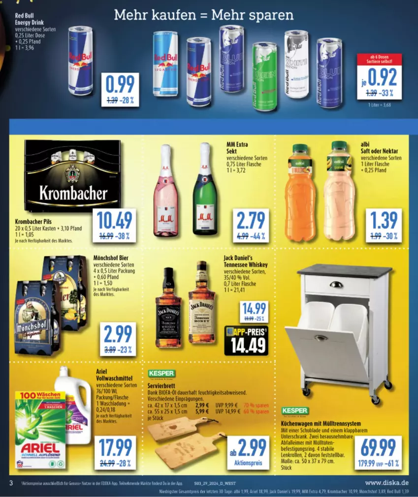 Aktueller Prospekt Diska - von 15.07 bis 20.07.2024 - strona 3 - produkty: ariel, bier, drink, energy drink, krombache, krombacher, krombacher pils, mönchshof, pils, red bull, tee, Ti, Tiere