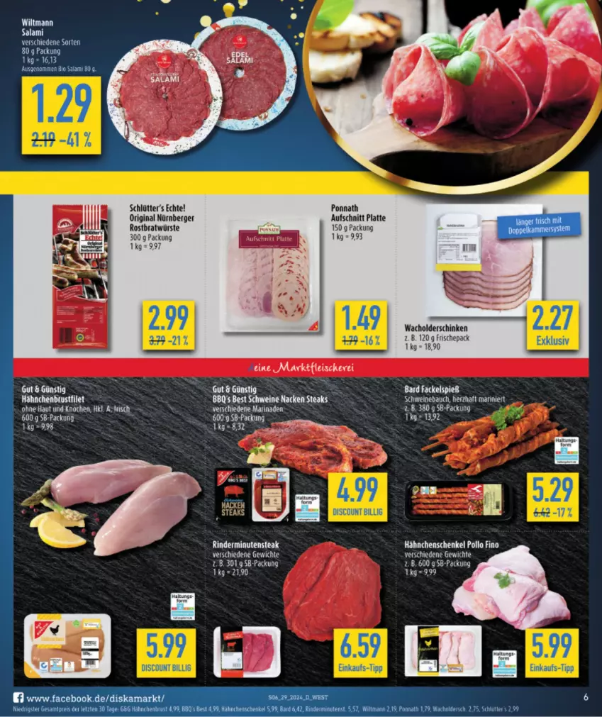 Aktueller Prospekt Diska - von 15.07 bis 20.07.2024 - strona 6 - produkty: aufschnitt, Berger, bett, brustfilet, discount, ente, filet, gin, hähnchenbrust, hähnchenbrustfilet, hähnchenschenkel, henkel, latte, nürnberger, Pollo Fino, ponnath, rind, rinder, salami, schenkel, schinken, steak, tee, Ti, wiltmann