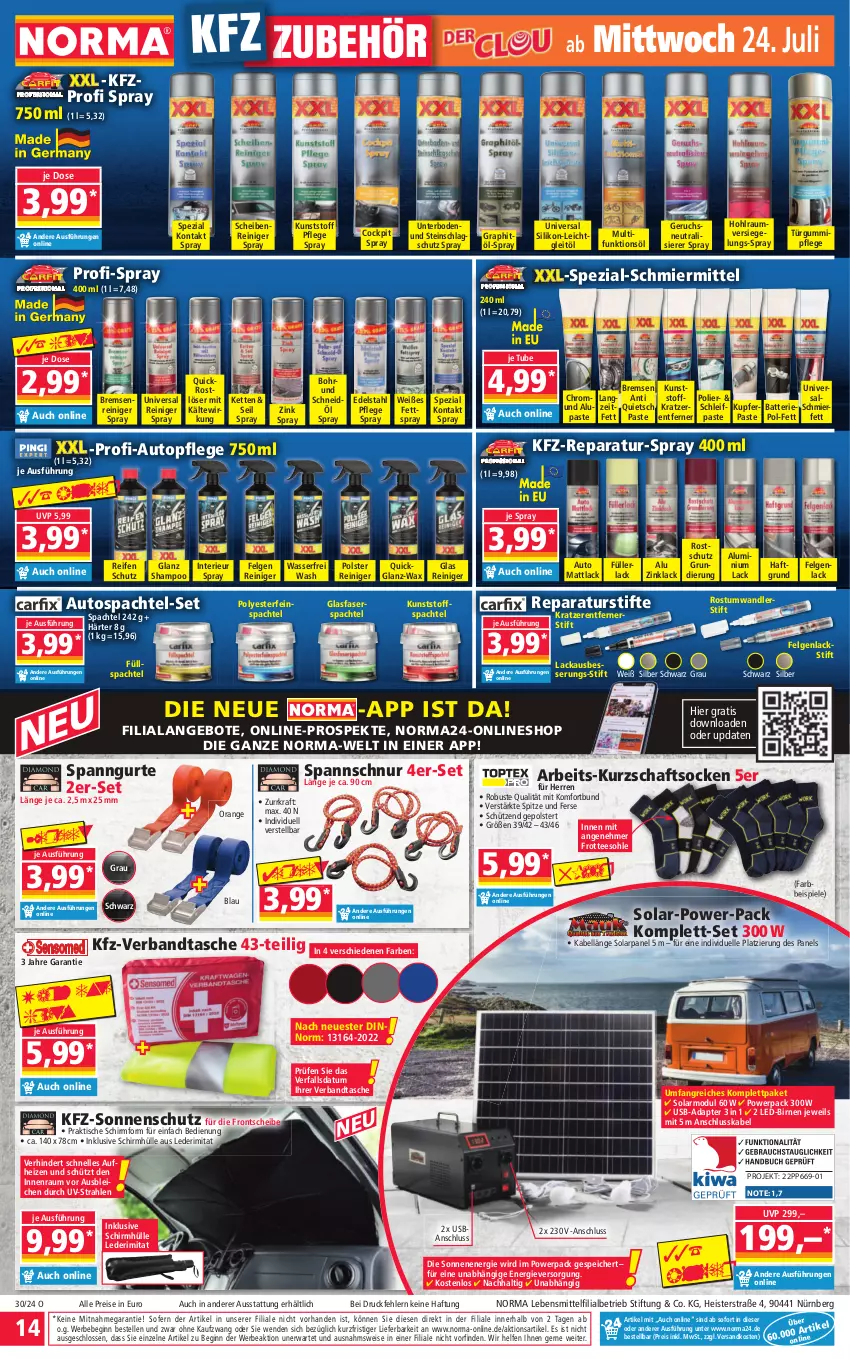 Aktueller Prospekt Norma - Norma - von 22.07 bis 29.07.2024 - strona 14 - produkty: adapter, angebot, angebote, auto, batterie, Bebe, Birnen, edelstahl, eis, elle, felgen, gin, Kette, kraft, Kurzschaftsocken, lack, lebensmittel, LG, ndk, orange, reifen, reiniger, reis, Scheibenreiniger, Schütze, shampoo, socken, sonnenschutz, spachtel, Spezi, Spiele, stifte, Tasche, tee, Ti, tisch, topf, usb, wasser