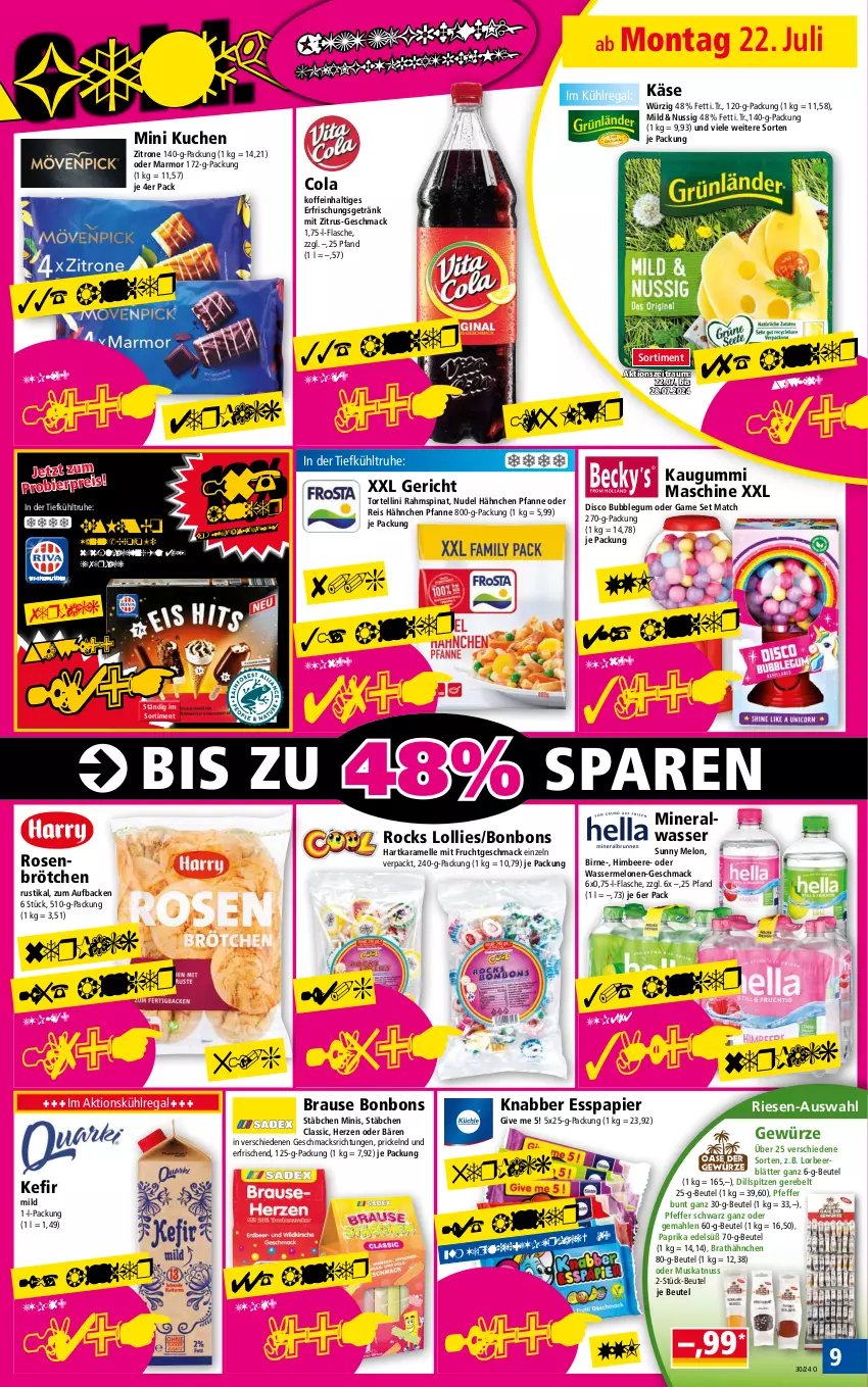 Aktueller Prospekt Norma - Norma - von 22.07 bis 29.07.2024 - strona 9 - produkty: Alwa, beere, beutel, bier, bonbons, brause, brötchen, cola, eis, elle, erfrischungsgetränk, flasche, frucht, getränk, gewürz, himbeer, himbeere, karamell, Käse, kaugummi, Kefir, kuchen, kühlregal, mac, melone, melonen, mineralwasser, mit frucht, Muskatnuss, nudel, nuss, papier, paprika, pfanne, pfeffer, regal, reis, rosen, spinat, Ti, torte, tortellini, vanille, wasser, zitrone