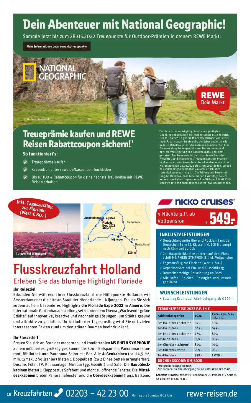 Aktueller Prospekt Rewe Reisen - Reiseprospekt - von 25.02 bis 25.03.2022 - strona 18 - produkty: auer, Bau, bett, Betten, buch, coupon, coupons, deutschsprachige reiseleitung, dusche, eier, eis, elle, ente, erde, fenster, Garten, inklusivleistungen, kreuzfahrten, Liege, Mode, Nordsee, rama, reis, rel, Ria, SANTE, Sofa, Ti, uhr