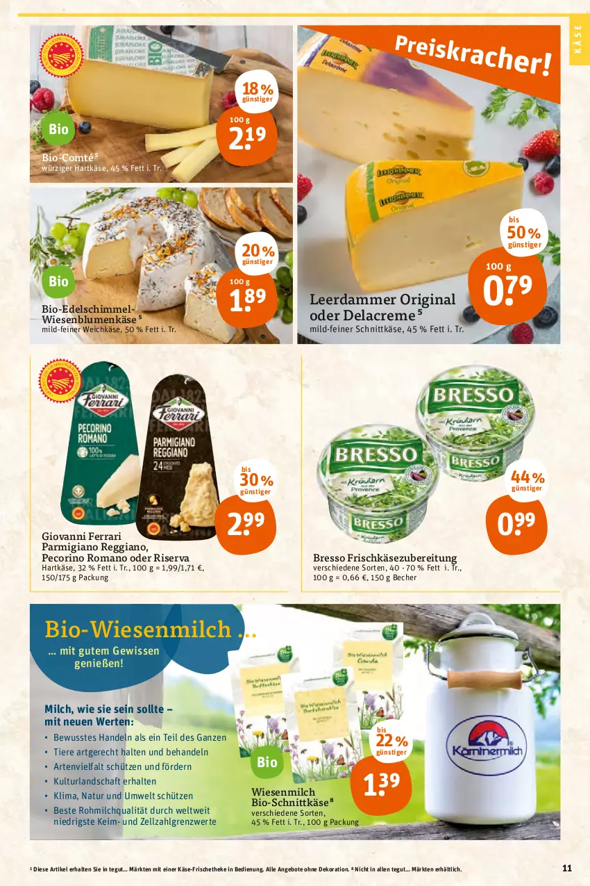 Aktueller Prospekt Tegut - Angebote der Woche - von 24.01 bis 29.01.2022 - strona 13 - produkty: angebot, angebote, Becher, bio, blume, blumen, bresso, comté, creme, dekoration, frischkäse, frischkäsezubereitung, gin, hartkäse, Käse, leerdammer, LG, milch, natur, parmigiano, parmigiano reggiano, Pecorino, reggiano, riserva, schnittkäse, Schütze, Ti, Tiere, weichkäse, ZTE