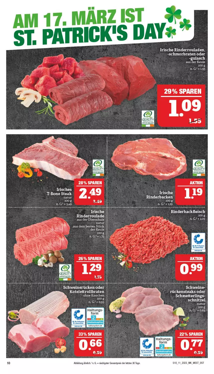 Aktueller Prospekt Marktkauf - Prospekt - von 12.03 bis 18.03.2023 - strona 10 - produkty: braten, eis, fleisch, hackfleisch, kotelett, Mett, natur, reis, rind, rinder, rinderhackfleisch, Rinderroulade, rinderrouladen, rollbraten, rouladen, Rückensteak, rückensteaks, Schal, Schale, Schmetterling, schmorbraten, schnitzel, schwein, schweine, schweinerücken, steak, steaks, T-Bone Steak, wein, weine, ZTE