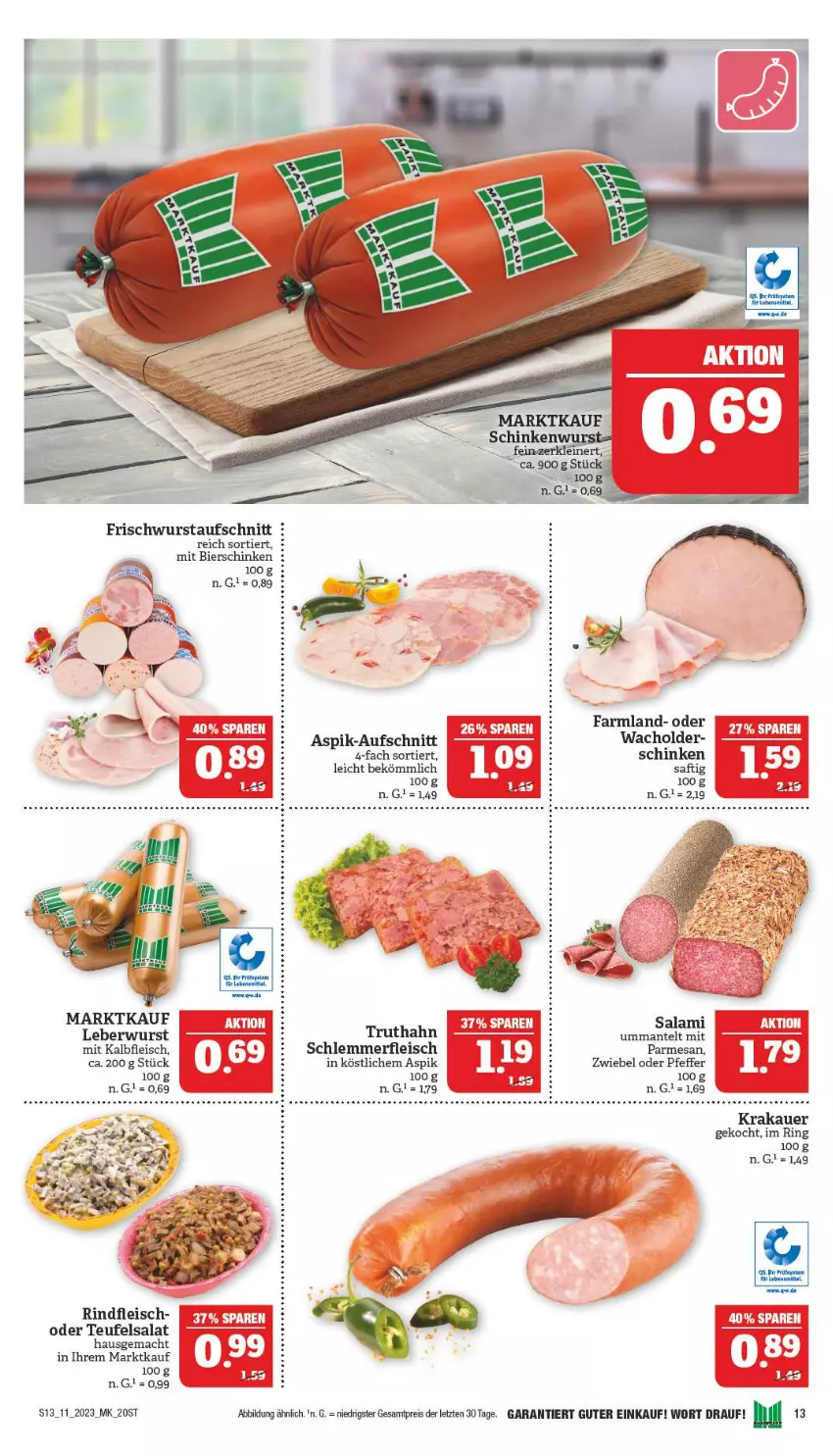 Aktueller Prospekt Marktkauf - Prospekt - von 12.03 bis 18.03.2023 - strona 13 - produkty: auer, aufschnitt, bier, bierschinken, eis, erde, fleisch, Kalbfleisch, krakauer, leberwurst, mac, Mantel, mit kalbfleisch, pfeffer, reis, rind, rindfleisch, ring, saft, salat, schinken, tee, Ti, truthahn, wurst, ZTE, zwiebel