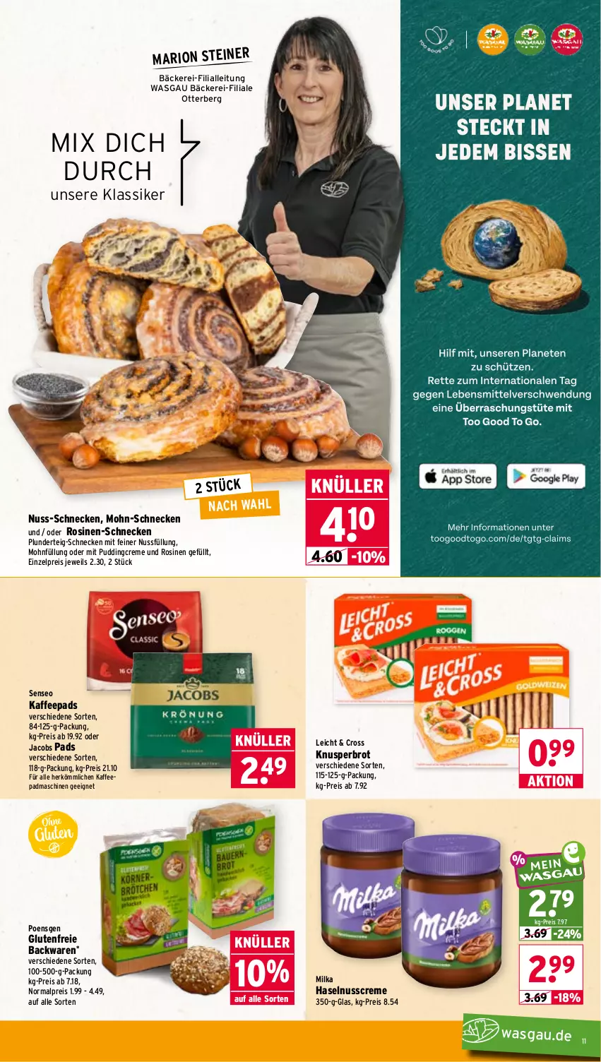 Aktueller Prospekt Wasgau - von 28.09 bis 02.10.2026 - strona 11 - produkty: backwaren, brot, creme, eis, haselnuss, Haselnusscreme, jacobs, kaffee, kaffeepads, milka, nuss, oder jacobs, Plunder, pudding, reis, senseo, steiner