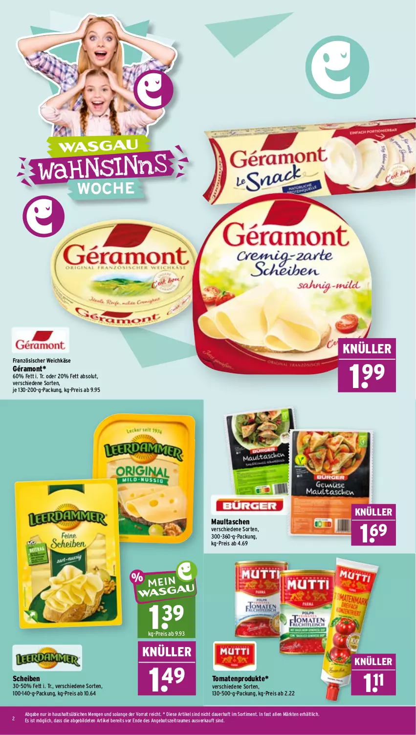 Aktueller Prospekt Wasgau - von 28.09 bis 02.10.2026 - strona 2 - produkty: angebot, auer, eis, französischer weichkäse, géramont, Käse, maultaschen, reis, Tasche, taschen, Ti, tomate, tomaten, weichkäse