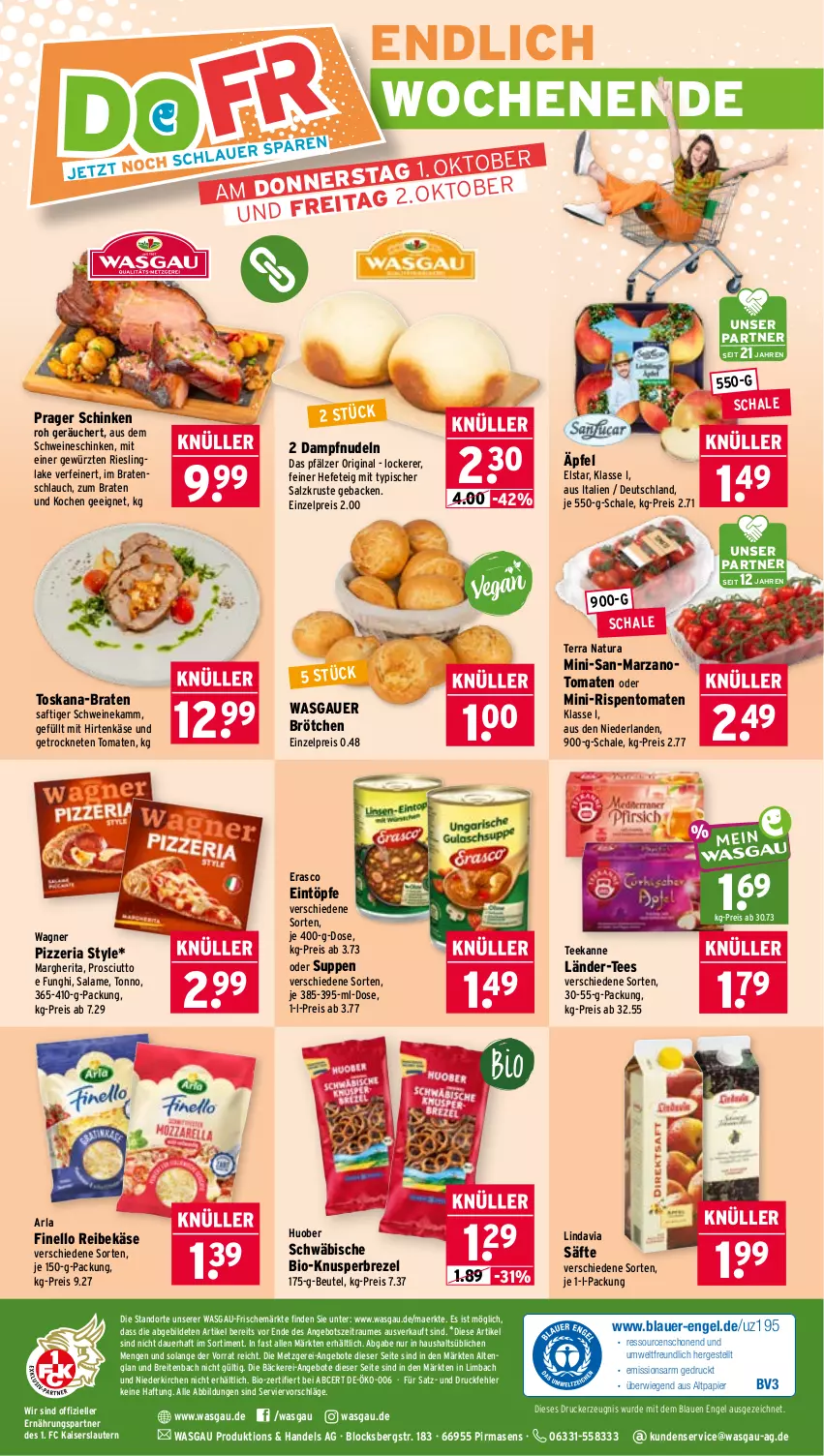 Aktueller Prospekt Wasgau - von 28.09 bis 02.10.2026 - strona 30 - produkty: angebot, angebote, arla, auer, beutel, bio, braten, Brei, brezel, brötchen, drucker, eintöpfe, eis, elle, Engel, erasco, finello, geback, gewürz, gin, Hefe, hirtenkäse, huober, Kaiser, Käse, kerze, margherita, mini-rispentomaten, natur, natura, nudel, nudeln, papier, prosciutto, Reibekäse, reis, Ria, riesling, rispentomaten, saft, säfte, salz, Schal, Schale, schinken, schlauch, schwein, schweine, suppe, suppen, tee, teekanne, Ti, tomate, tomaten, wagner, wein, weine, ZTE