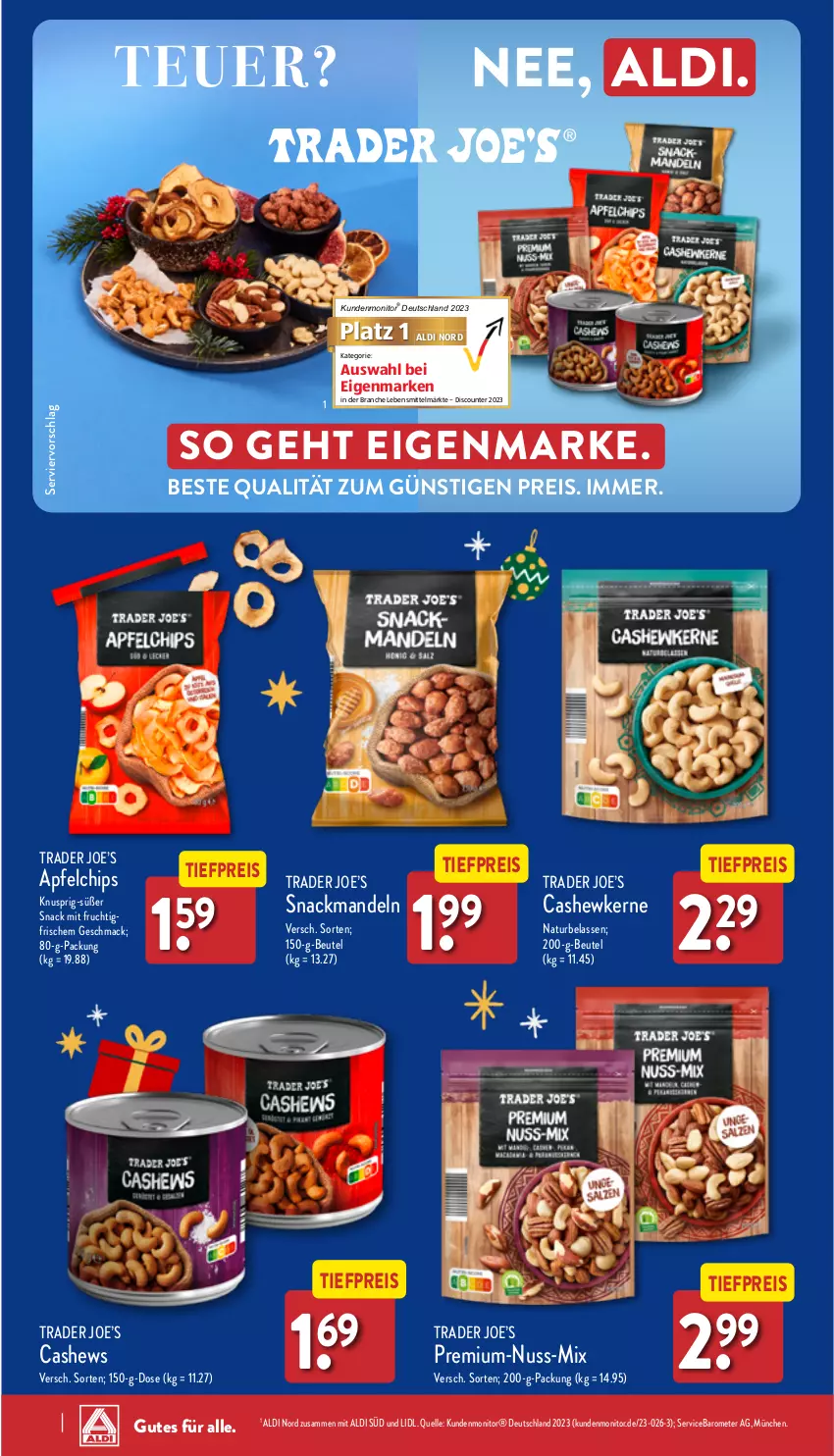 Aktueller Prospekt Aldi Nord - Von Montag - von 06.11 bis 11.11.2023 - strona 36 - produkty: aldi, apfel, beutel, Cashew, chips, discount, eis, elle, frucht, lebensmittel, mac, mandel, mandeln, mit frucht, monitor, natur, nuss, reis, snack, Ti, tiefpreis