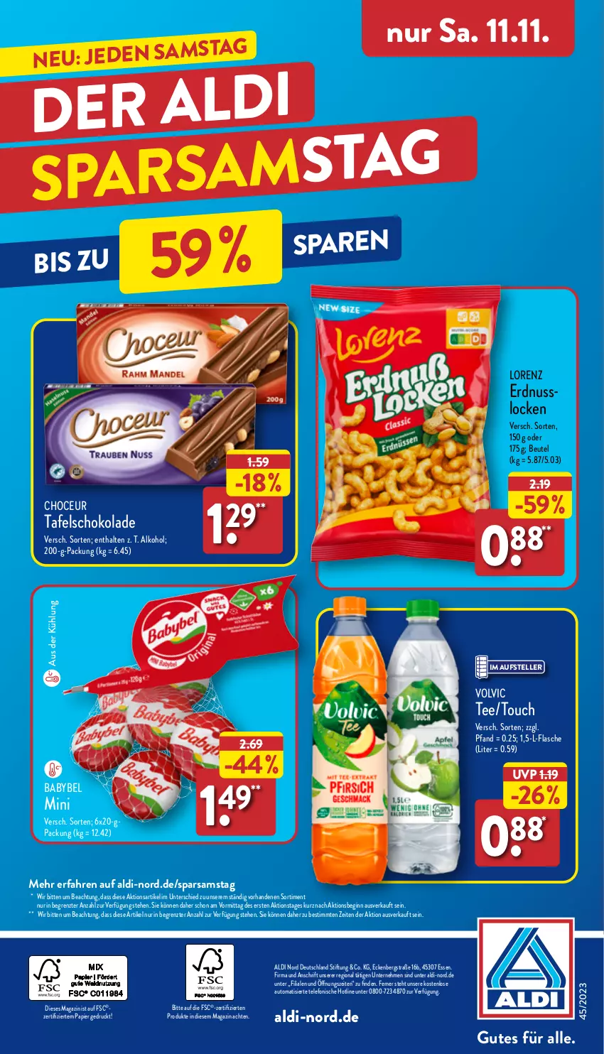 Aktueller Prospekt Aldi Nord - Von Montag - von 06.11 bis 11.11.2023 - strona 37 - produkty: aldi, alkohol, auto, babybel, beutel, elle, erdnuss, flasche, gin, lorenz, magazin, nuss, papier, schoko, schokolade, tafelschokolade, tee, telefon, teller, Ti, volvic, ZTE