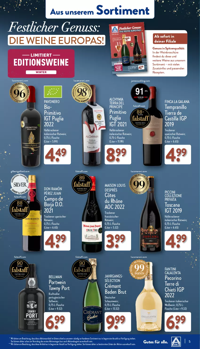 Aktueller Prospekt Aldi Nord - Von Montag - von 06.11 bis 11.11.2023 - strona 5 - produkty: amaro, asti, Bad, bio, brut, cin, flasche, gin, kraft, magazin, mais, nero, nuss, Pecorino, Portwein, primitivo, rezept, rezepte, rotwein, spitzenqualität, Tawny Port, tempranillo, Ti, wein, weine, Weißwein, ZTE