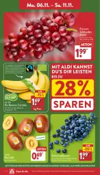 Gazetka promocyjna Aldi Nord - Von Montag - Gazetka - ważna od 11.11 do 11.11.2023 - strona 2 - produkty: aldi, angebot, auer, banane, bananen, Bau, Bauer, beere, beeren, bio, bio-bananen, eis, heidelbeere, heidelbeeren, kiwi, Kiwi Gold, reis, Schal, Schale, sim, simba, tafeltrauben, Ti, trauben, trolli, zespri, ZTE