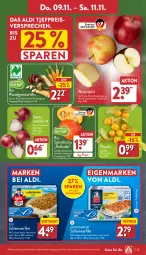 Gazetka promocyjna Aldi Nord - Von Montag - Gazetka - ważna od 11.11 do 11.11.2023 - strona 25 - produkty: Alaska-Seelachs, Alaska-Seelachsfilet, aldi, aus der tiefkühlung, beutel, bio, eis, filet, iglo, Kürbis, lachs, lachsfilet, Physalis, reis, saft, Schal, Schale, schlemmerfilet, seelachsfilet, Ti, tiefpreis, trolli, ZTE, zwiebel, zwiebeln