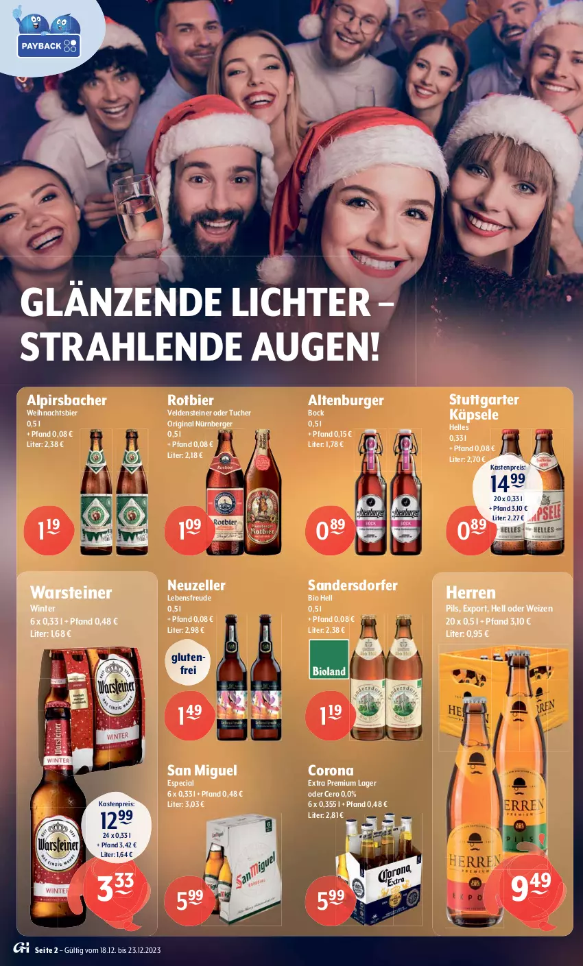 Aktueller Prospekt Getraenke Hoffmann - Prospekte - von 18.12 bis 23.12.2023 - strona 2 - produkty: Afri Cola, alkohol, Alpirsbacher, altenburger, Alwa, apfel, apfelsaft, auer, Berger, bier, bio, burger, cabernet, cabernet sauvignon, coca-cola, cola, corona, drink, dry gin, eis, elle, energy drink, fever-tree, frucht, fruchtsaft, gin, laphroaig, lichtenauer, mineralwasser, mojito, natürliches mineralwasser, nürnberger, ohne alkohol, orange, pils, reis, robby, rotkäppchen, saft, sapphire, sauvignon, Schladerer, sekt, single malt, Soda, steiner, Ti, tuc, Tucher, vilsa, vöslauer, warsteiner, wasser, whisky, Williams Birne, zucker