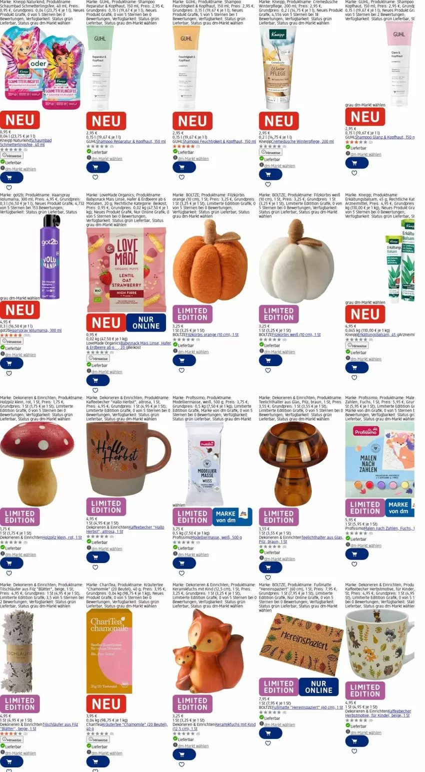 Aktueller Prospekt Dm Drogerie - Prospekte - von 15.09 bis 24.09.2025 - strona 5 - produkty: Bad, balsam, Becher, beere, beutel, braun, creme, cremedusche, dell, dusche, eis, ente, erdbeere, Erkältungs, Fußmatte, got2b, Guhl, haarspray, hafer, Holz, kaffee, kaffeebecher, Kinder, kneipp, kräuter, Kürbis, Läufer, mais, Mett, Mode, natur, orange, Profissimo, reis, schaumbad, Schmetterling, shampoo, sim, snack, tee, Teelicht, teelichthalter, Ti
