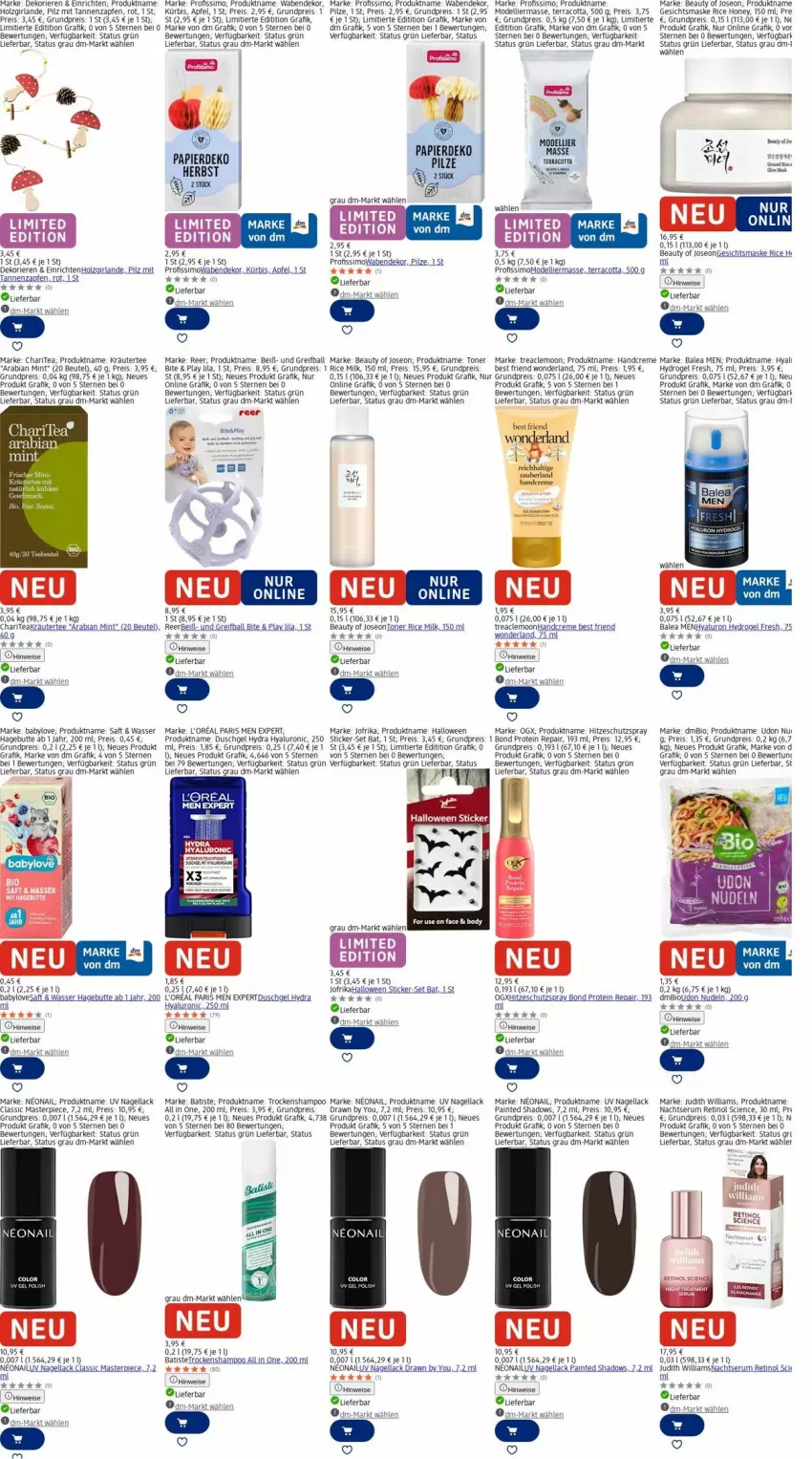 Aktueller Prospekt Dm Drogerie - Prospekte - von 15.09 bis 24.09.2025 - strona 6 - produkty: apfel, Babylove, ball, beutel, bio, Cien, creme, dell, duschgel, eis, erde, Gesichtsmaske, Girlande, handcreme, Holz, hyaluron, kräuter, Kürbis, l'oreal, lack, Maske, mint, Mode, Nagellack, nudel, nudeln, papier, pilze, Profissimo, reis, rum, saft, Serum, shampoo, sim, tee, Ti, Toner, Trockenshampoo, wasser, Yo
