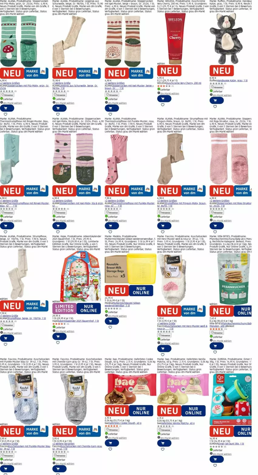 Aktueller Prospekt Dm Drogerie - Prospekte - von 15.09 bis 24.09.2025 - strona 9 - produkty: Adventskalender, auer, Bau, Bauer, beutel, bites, braun, cin, cookie, cookie dough, creme, duschcreme, eimer, eis, gin, hafer, hose, kuchen, Kuschelsocken, leggings, LG, milch, Pfannkuchen, pingui, Puppe, reis, Ria, ring, rum, rwe, socken, Strumpfhose, Thermostrumpfhose, Ti, topper, weleda, wolle