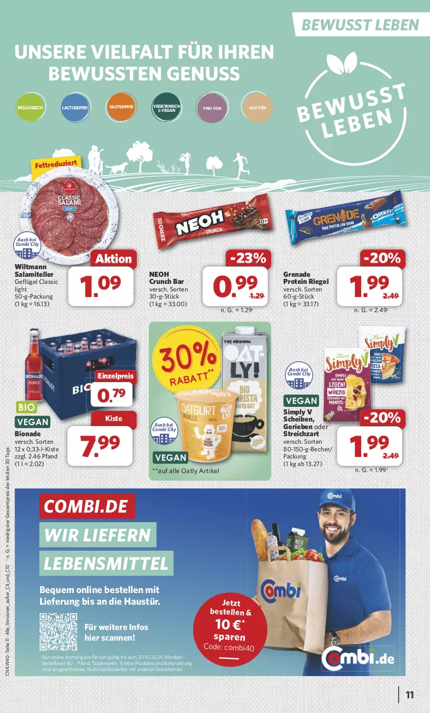 Aktueller Prospekt Combi - Prospekte - von 30.09 bis 05.10.2024 - strona 11 - produkty: aust, Babynahrung, Becher, bio, bionade, eis, elle, Geflügel, gutschein, gutscheine, lebensmittel, nuss, reis, riegel, salami, sim, Streichzart, Tchibo, teller, Ti, Vegeta, wiltmann, ZTE