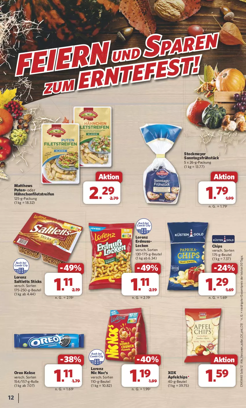 Aktueller Prospekt Combi - Prospekte - von 30.09 bis 05.10.2024 - strona 12 - produkty: apfel, beutel, chips, eis, erdnuss, filet, filets, keks, kekse, lorenz, nuss, oreo, pute, reifen, reis, saltletts, stockmeyer, Ti, ZTE